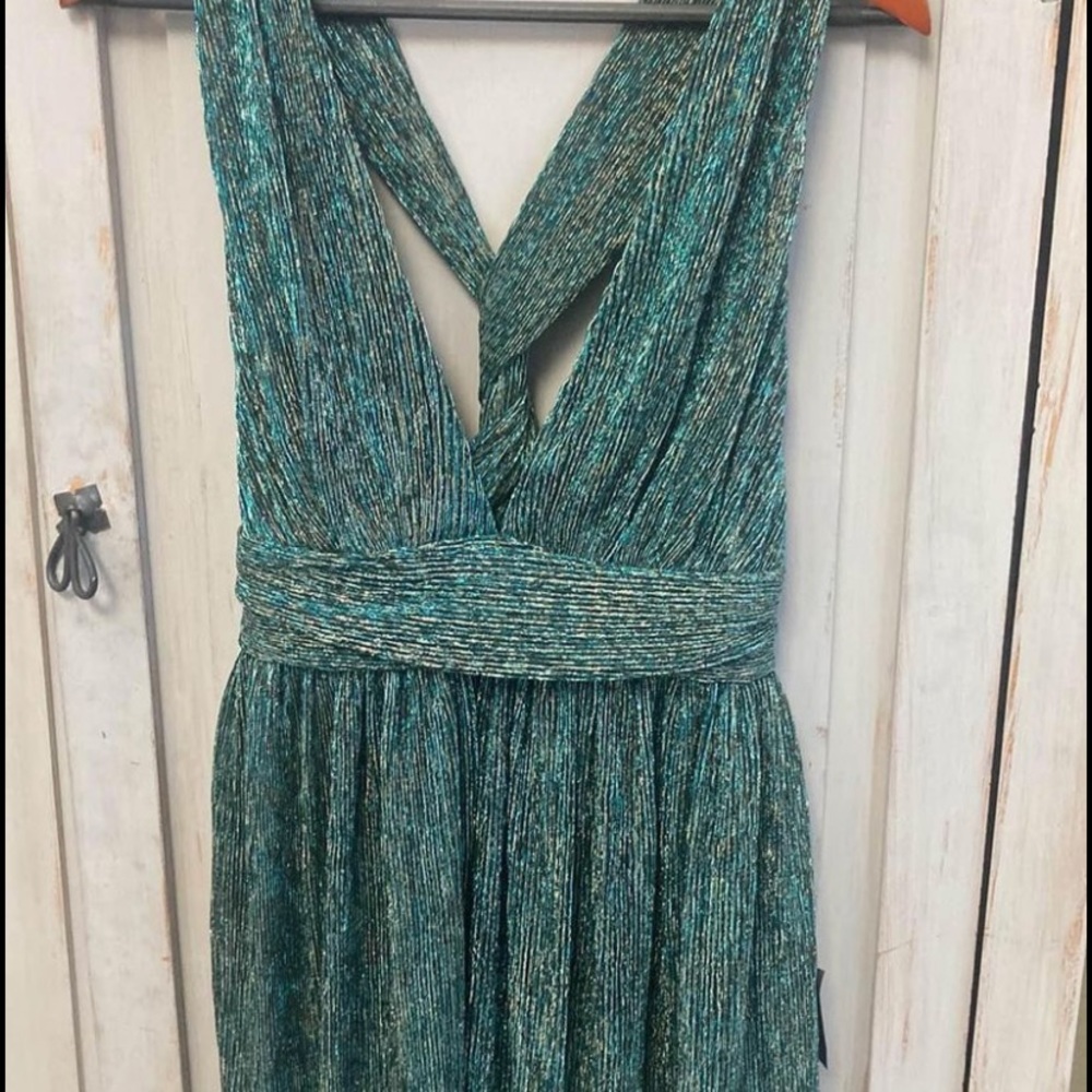 Lulus Gold and Teal metallic dress